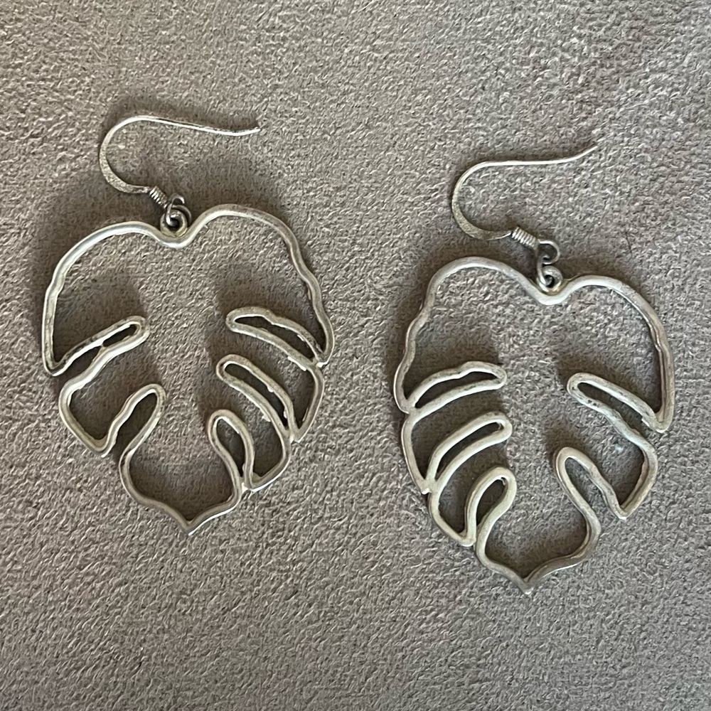 Silver Tropical Leaf Earrings | 1.5”